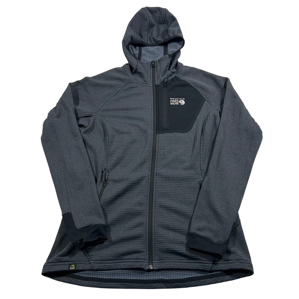 Mountain Hardwear Polartec Grid Fleece Hoodie Womens L Grey Full‎ Zip Jacket
